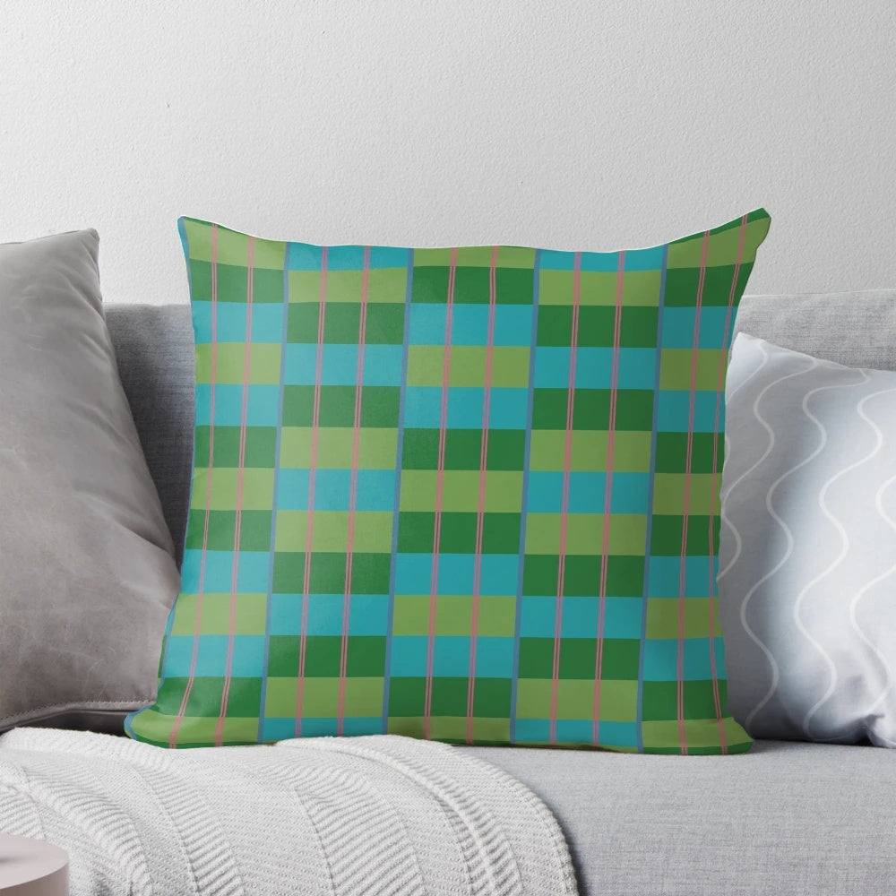 Moquette Aqua Green Pillow - Vintage London Underground Seat Cushion Pattern