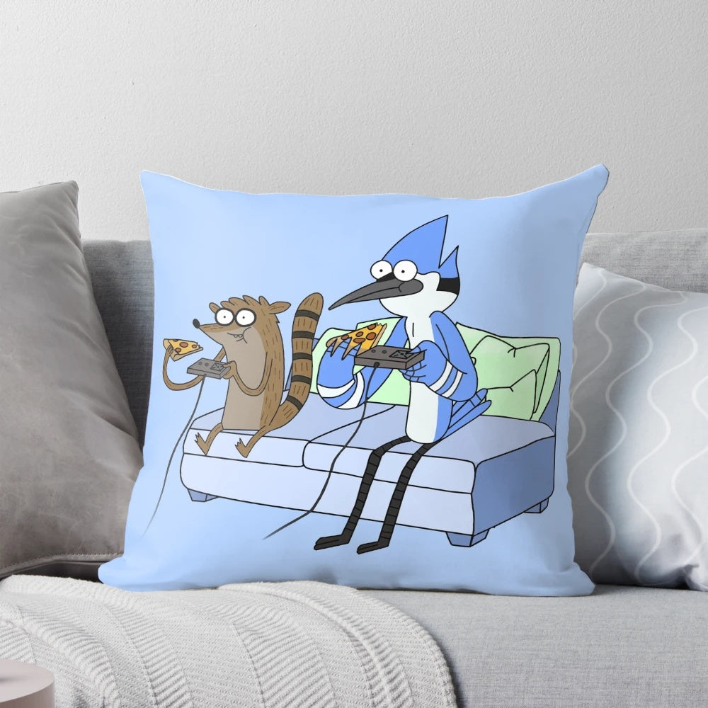 Mordecai and Rigby Regular Show video game and pizza themed pillow