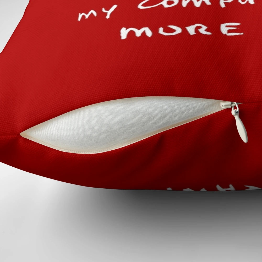 A soft, plush pillow with the text 'My computer has more RAM' printed on it, a humorous pun for tech-savvy individuals.