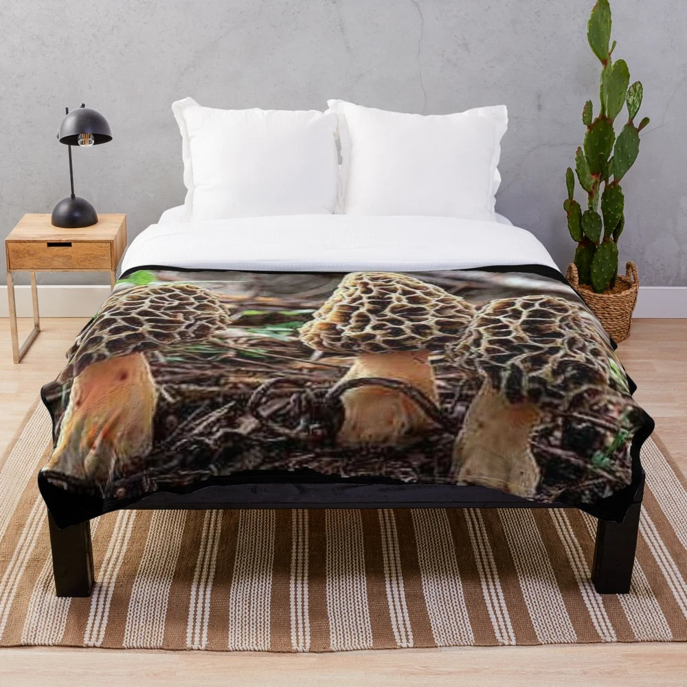 Morel mushroom plush blanket with fall and winter designs