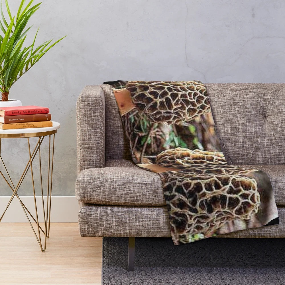 Morel mushroom plush blanket with fall and winter designs