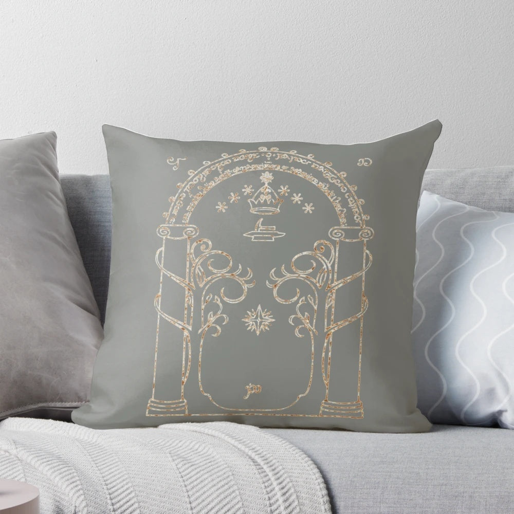 Moria Gates inspired fantasy pillow with Lord of the Rings design