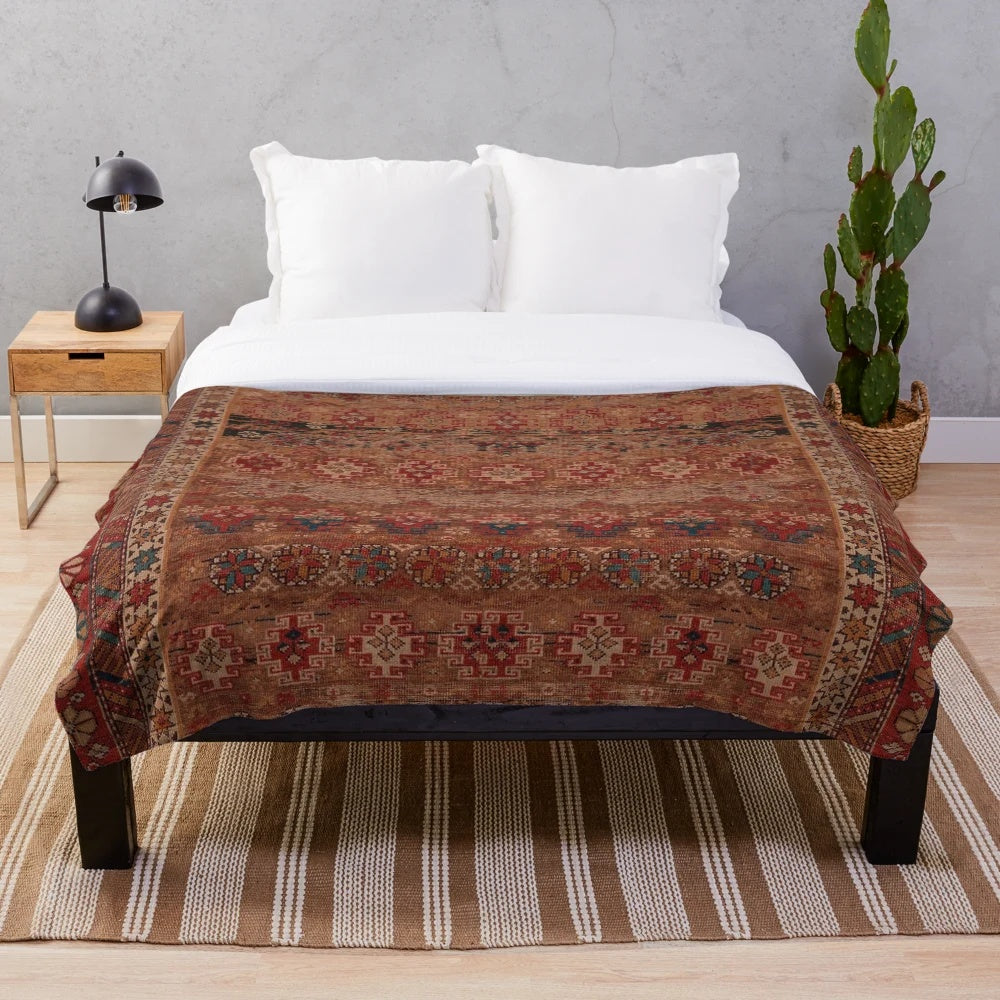 Moroccan inspired plush blanket with abstract boho artwork design
