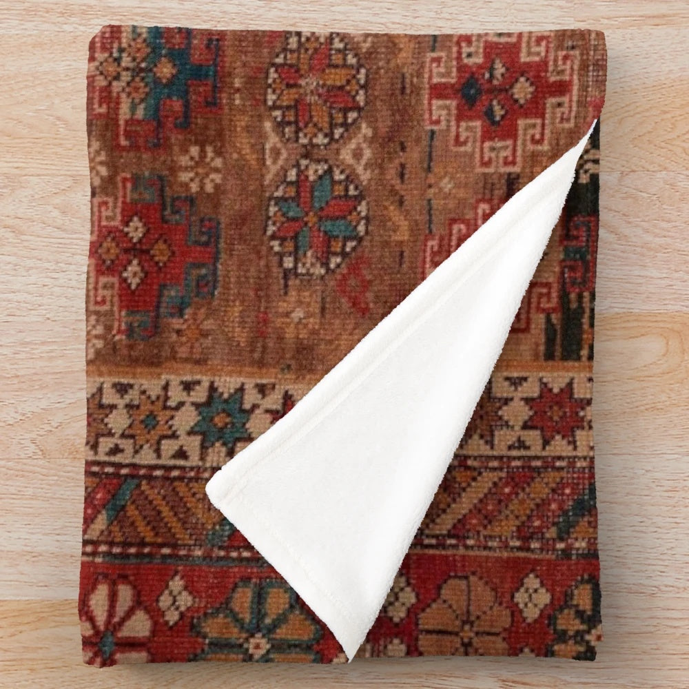 Moroccan inspired plush blanket with abstract boho artwork design