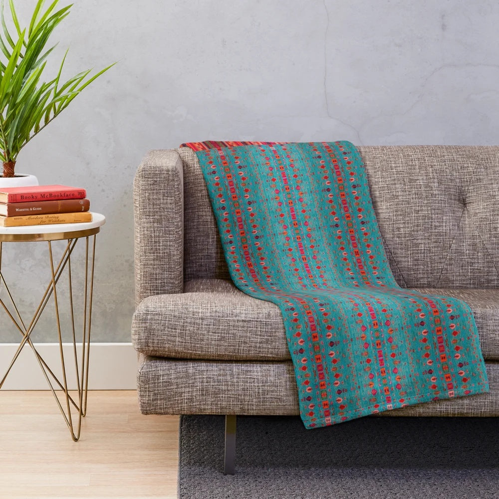 Moroccan-inspired plush throw blanket featuring a traditional bohemian artwork design