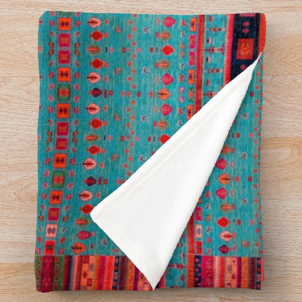 Moroccan-inspired plush throw blanket featuring a traditional bohemian artwork design