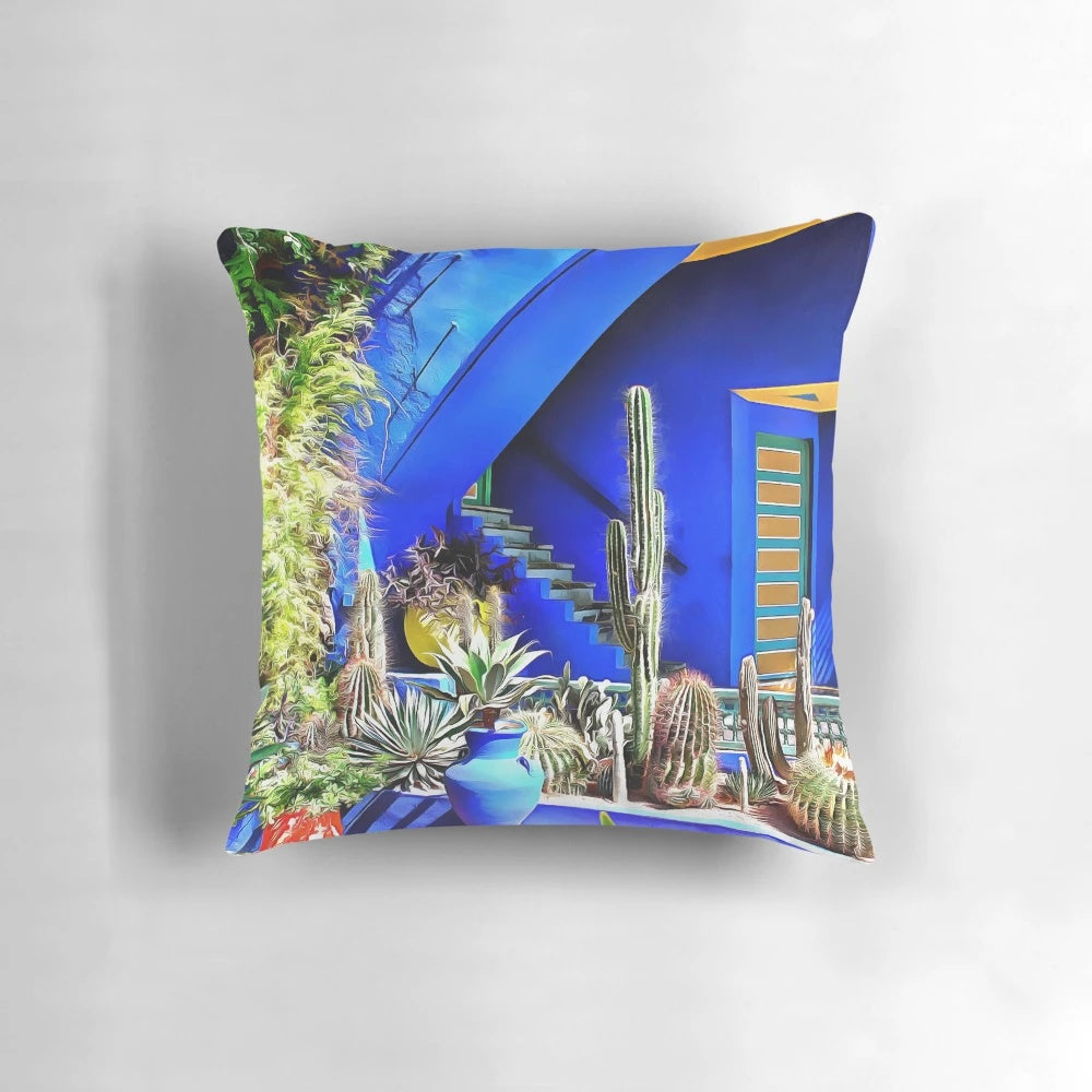 Cubist Villa Jardin Majorelle Moroccan-Inspired Throw Pillow
