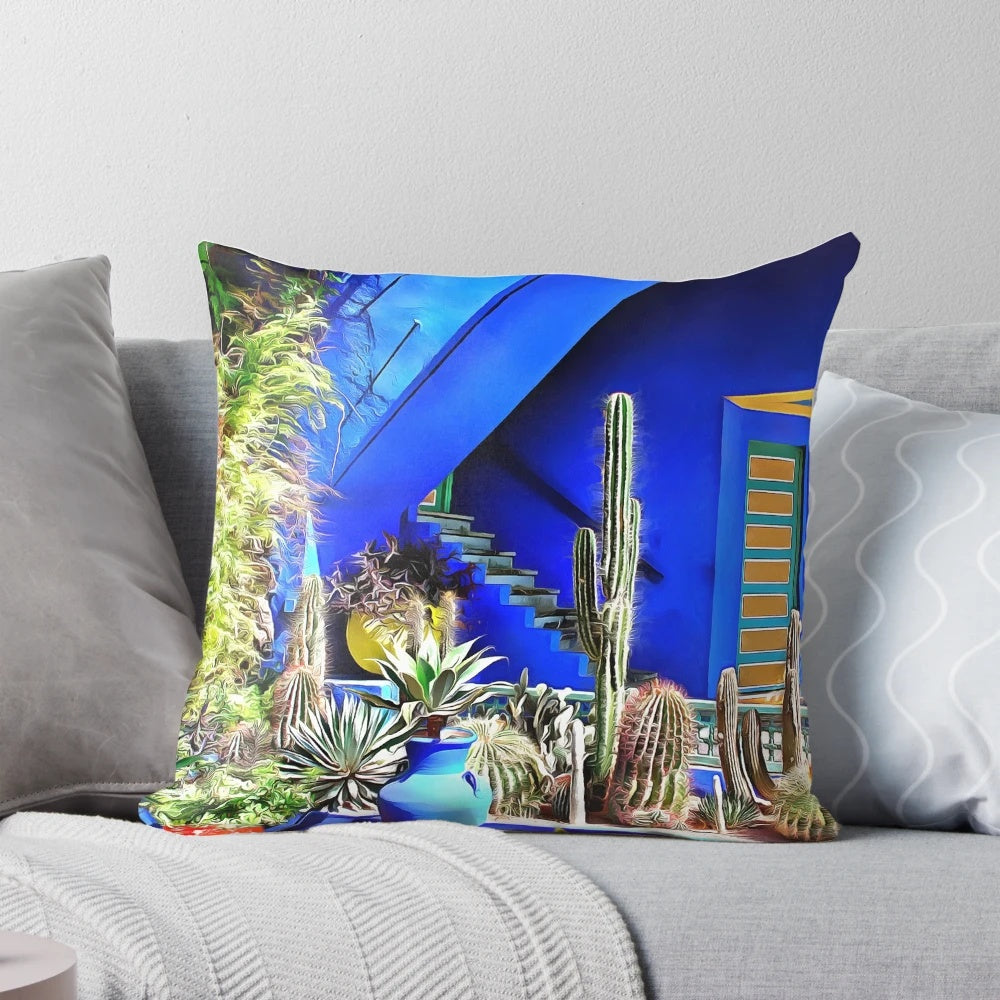 Cubist Villa Jardin Majorelle Moroccan-Inspired Throw Pillow