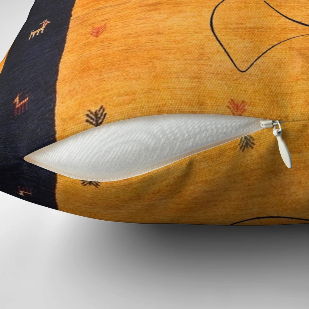 Moroccan-inspired pillow featuring traditional line artwork and patterns