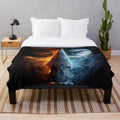 Mortal Kombat-inspired plush blanket featuring the game's iconic characters and symbols