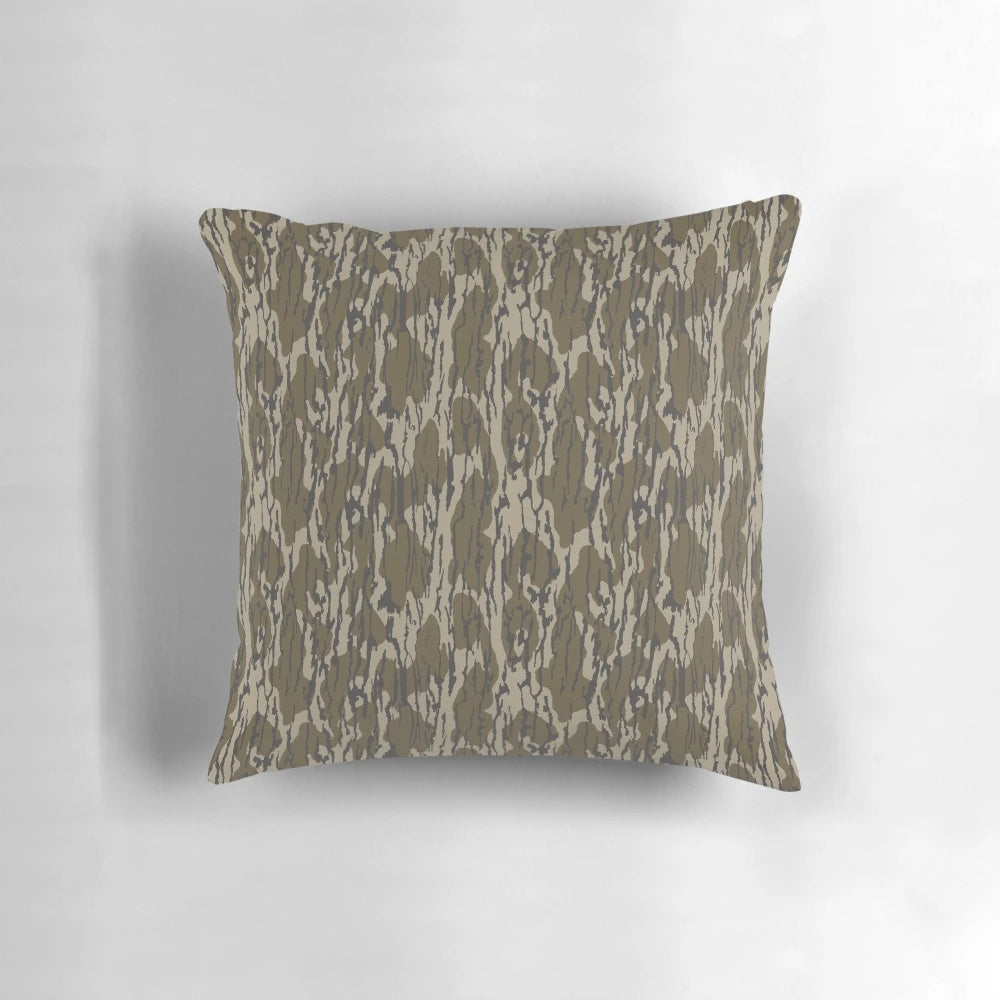 Mossy oak camo patterned accent pillow for bottomlands and camouflage decor