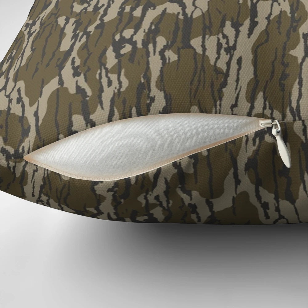 Mossy oak camo patterned accent pillow for bottomlands and camouflage decor