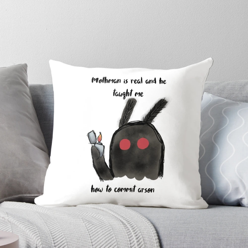 Mothman Cryptid Pillow - Paranormal Pillow with Mothman Cryptid Artwork