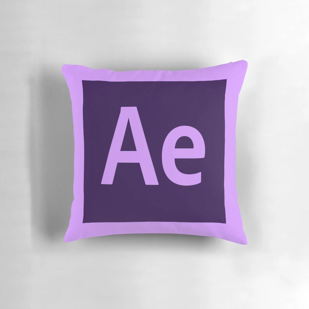 Decorative pillow featuring a stylized After Effects icon design for video editors and motion graphics artists