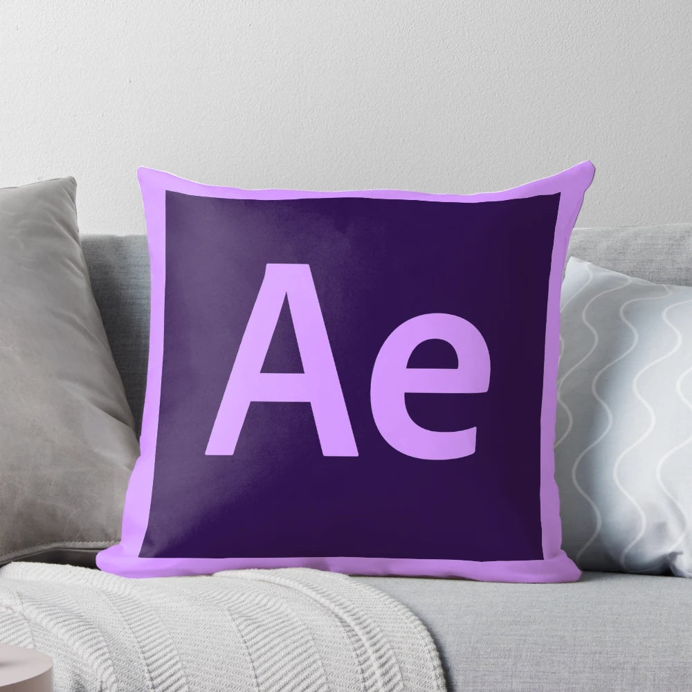 Decorative pillow featuring a stylized After Effects icon design for video editors and motion graphics artists