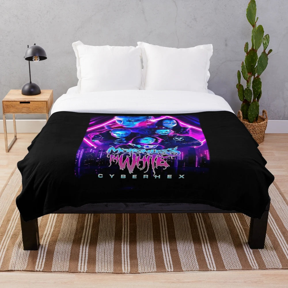 Motionless in White-inspired plush blanket featuring the band's logo and artwork