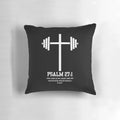 Gym pillow with a motivational and Christian-themed design, featuring a Bible verse.