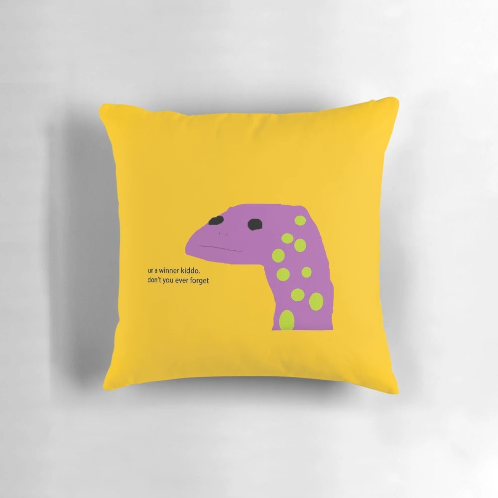 Soft, cuddly motivational lizard-themed pillow perfect for Minecraft enthusiasts and gamers