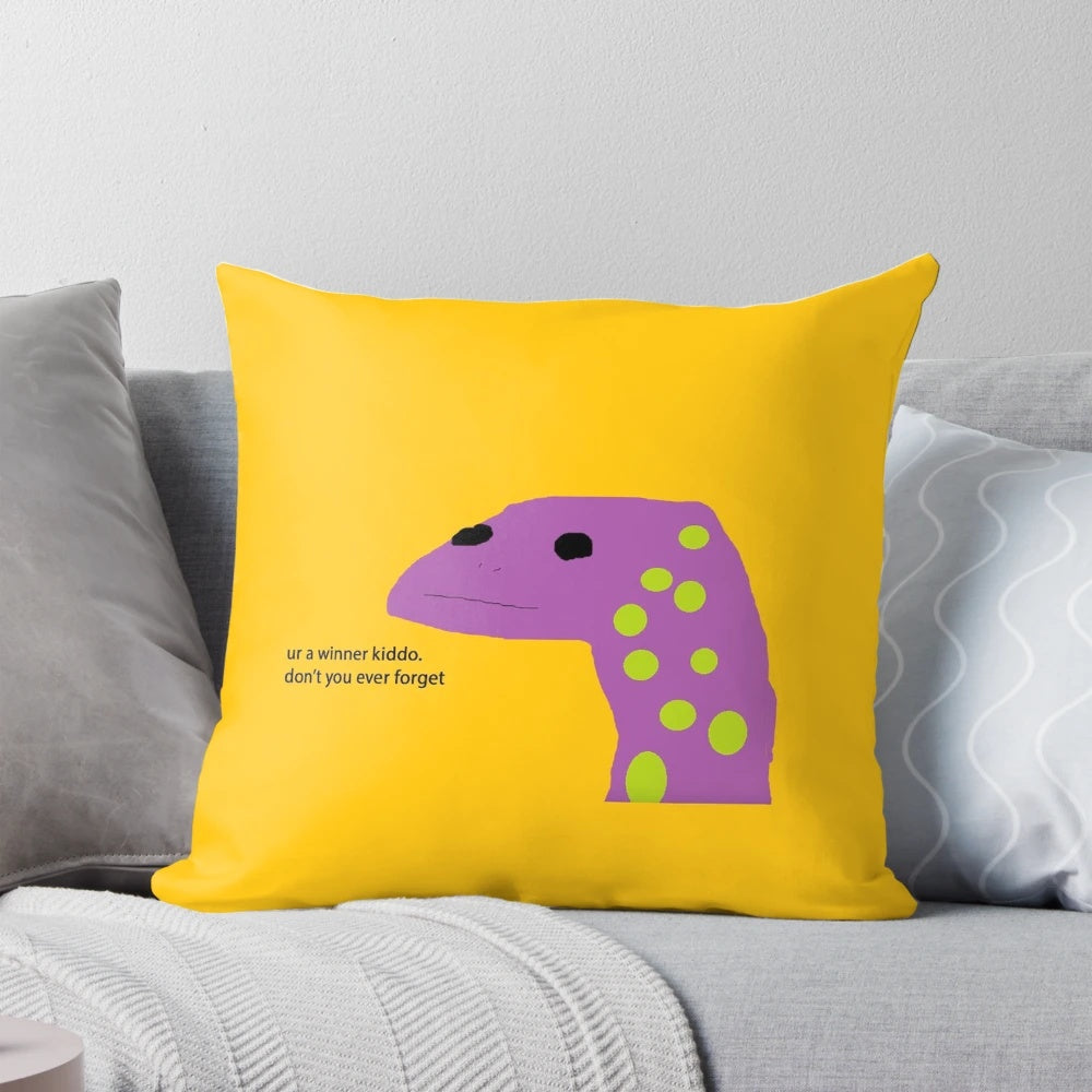 Soft, cuddly motivational lizard-themed pillow perfect for Minecraft enthusiasts and gamers