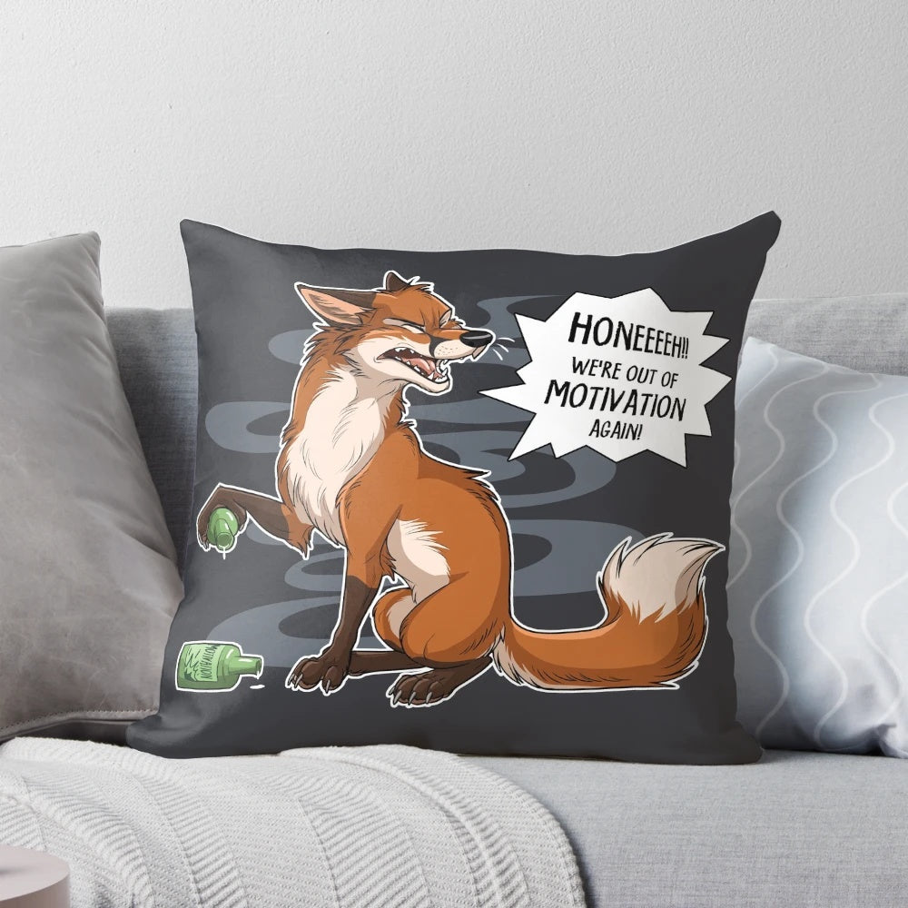 Pillow featuring a colorful swirling fox design, perfect for boosting motivation and energy