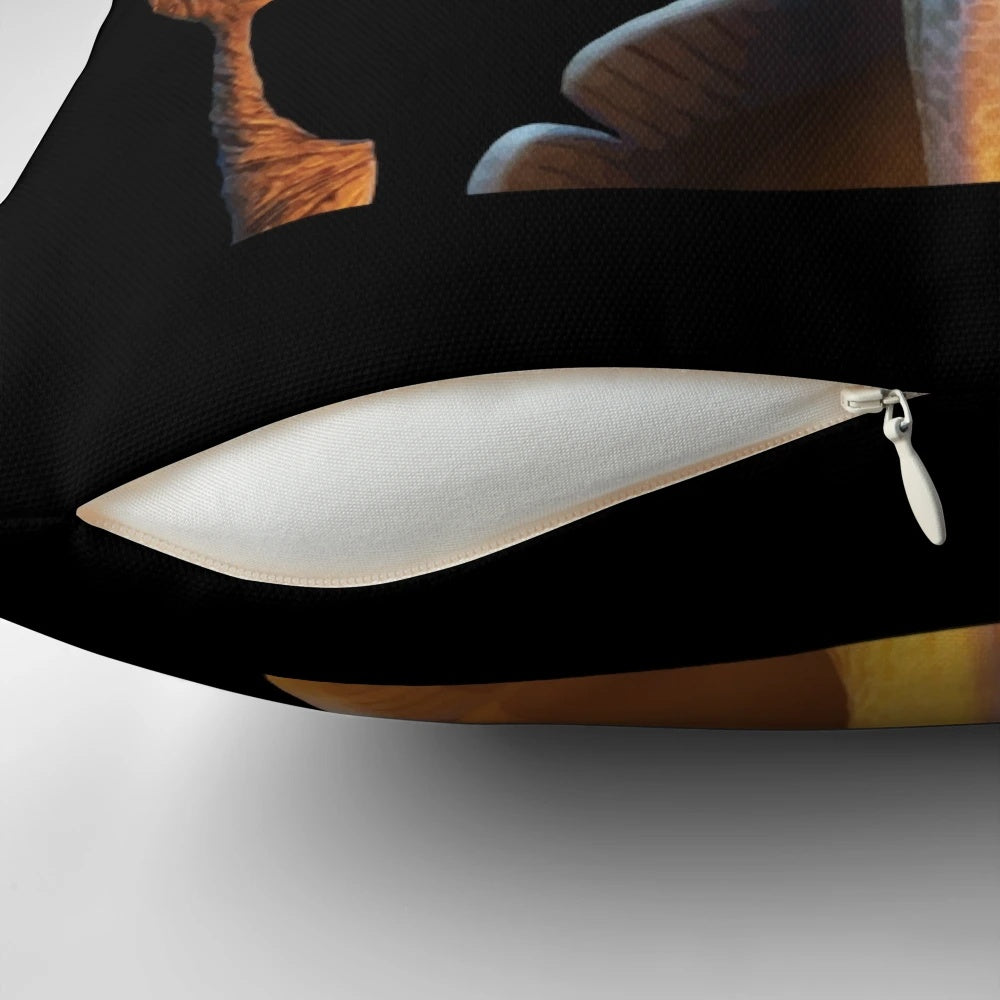 Kung Fu Panda Oogway quote "Quit. Don't quit. Noodles." printed on a plush, decorative pillow