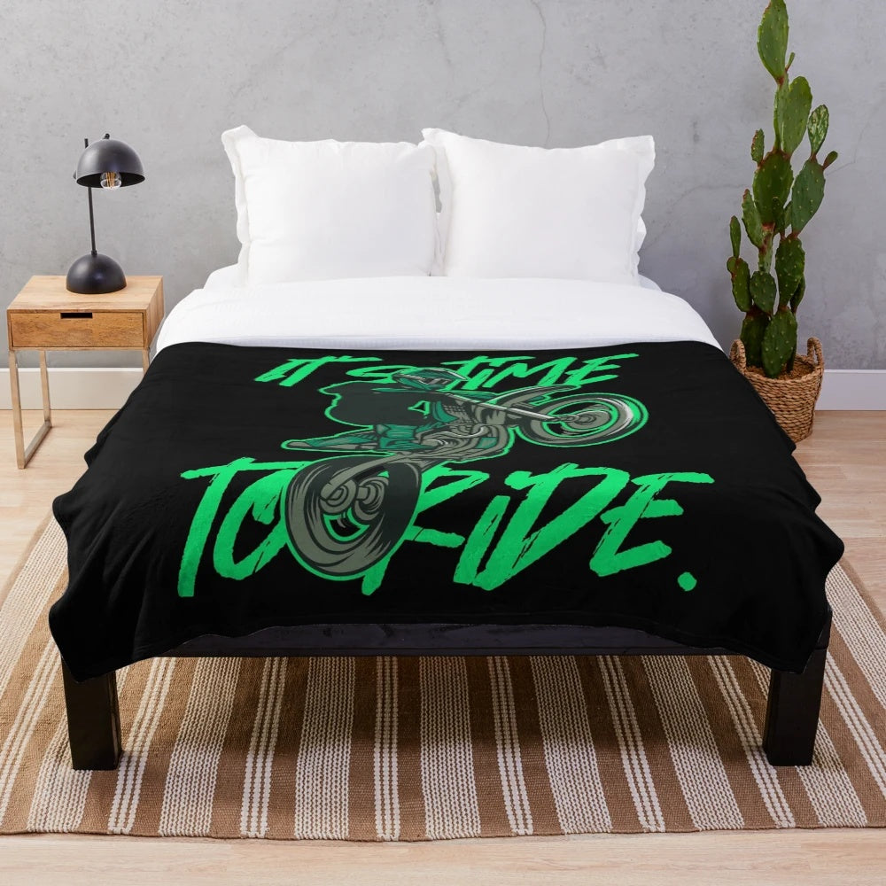 Motocross-Inspired Plush Blanket with Watercolor Motorcycle Design