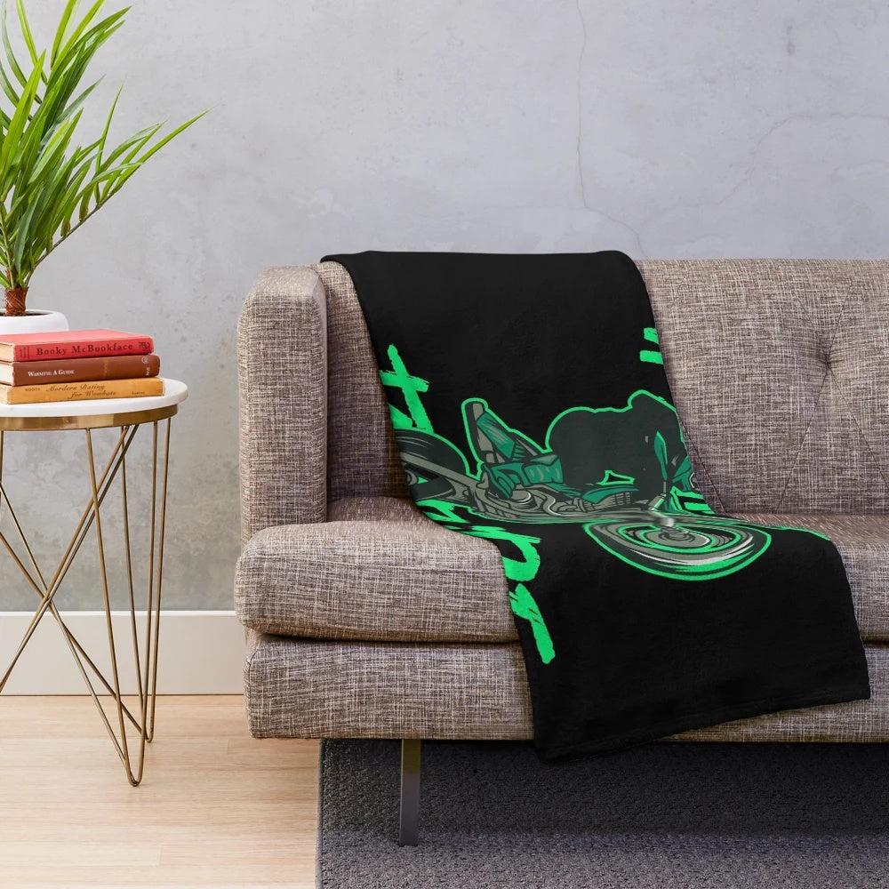 Motocross-Inspired Plush Blanket with Watercolor Motorcycle Design