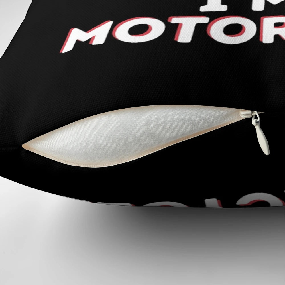 Motorcycle dream-themed pillow featuring a humorous "I Don't Snore, I Dream I'm a Motorcycle" design