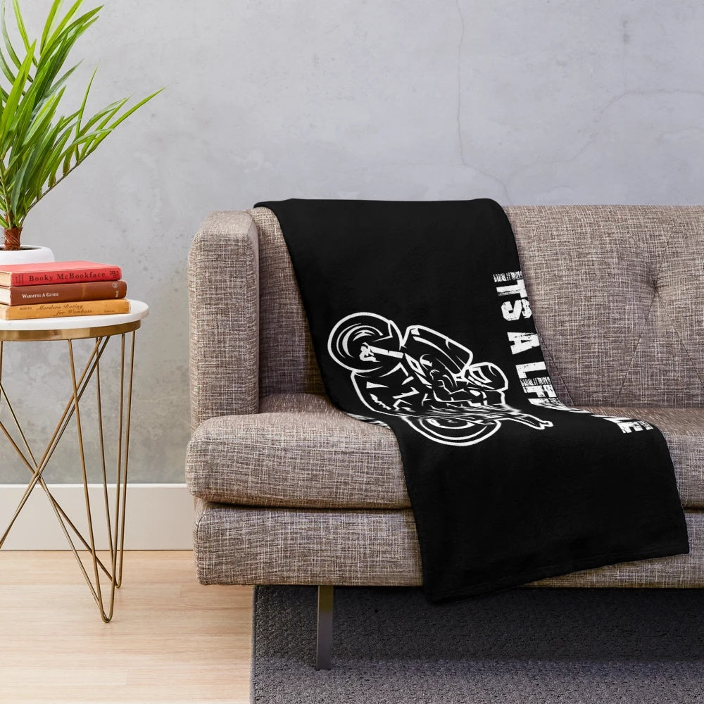 Motorcycle-themed plush blanket for biker lifestyle