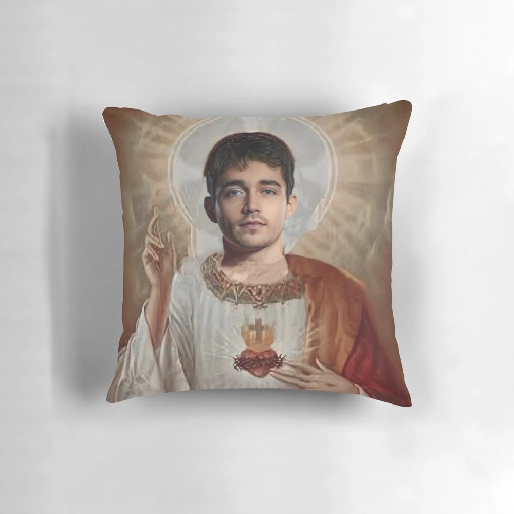 Motorsport-inspired pillow featuring Charles Leclerc, the talented Formula 1 driver