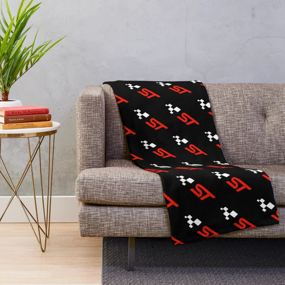 Motorsport-themed plush blanket for Ford Focus ST enthusiasts