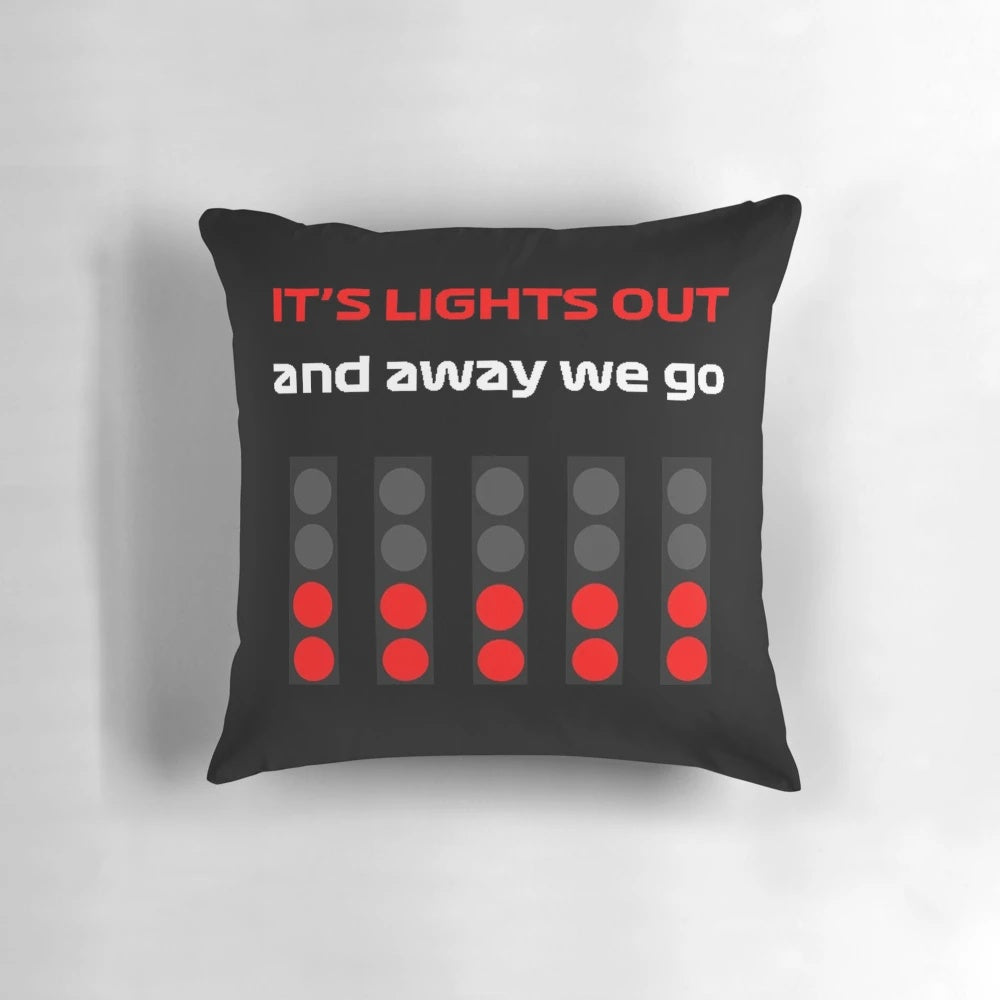 Motorsports enthusiast pillow with images of F1 drivers