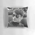 Stylized illustration of Formula 1 driver Charles Leclerc on a decorative pillow