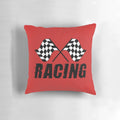 A decorative pillow featuring a high-quality checkered flag car decal design, perfect for racing fans and motorsports enthusiasts.