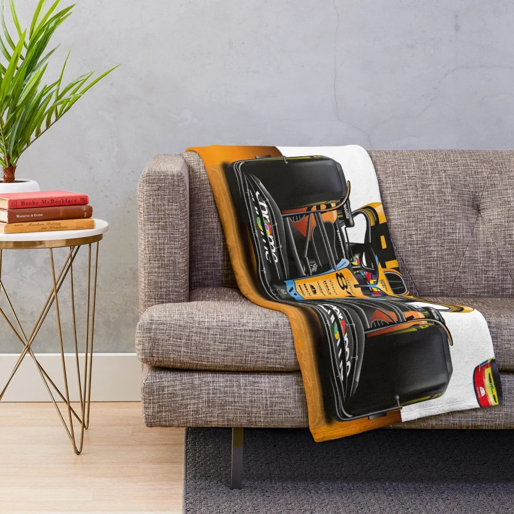 Formula 1 inspired plush blanket featuring Oscar Piastri and the 2023 McLaren Racing car