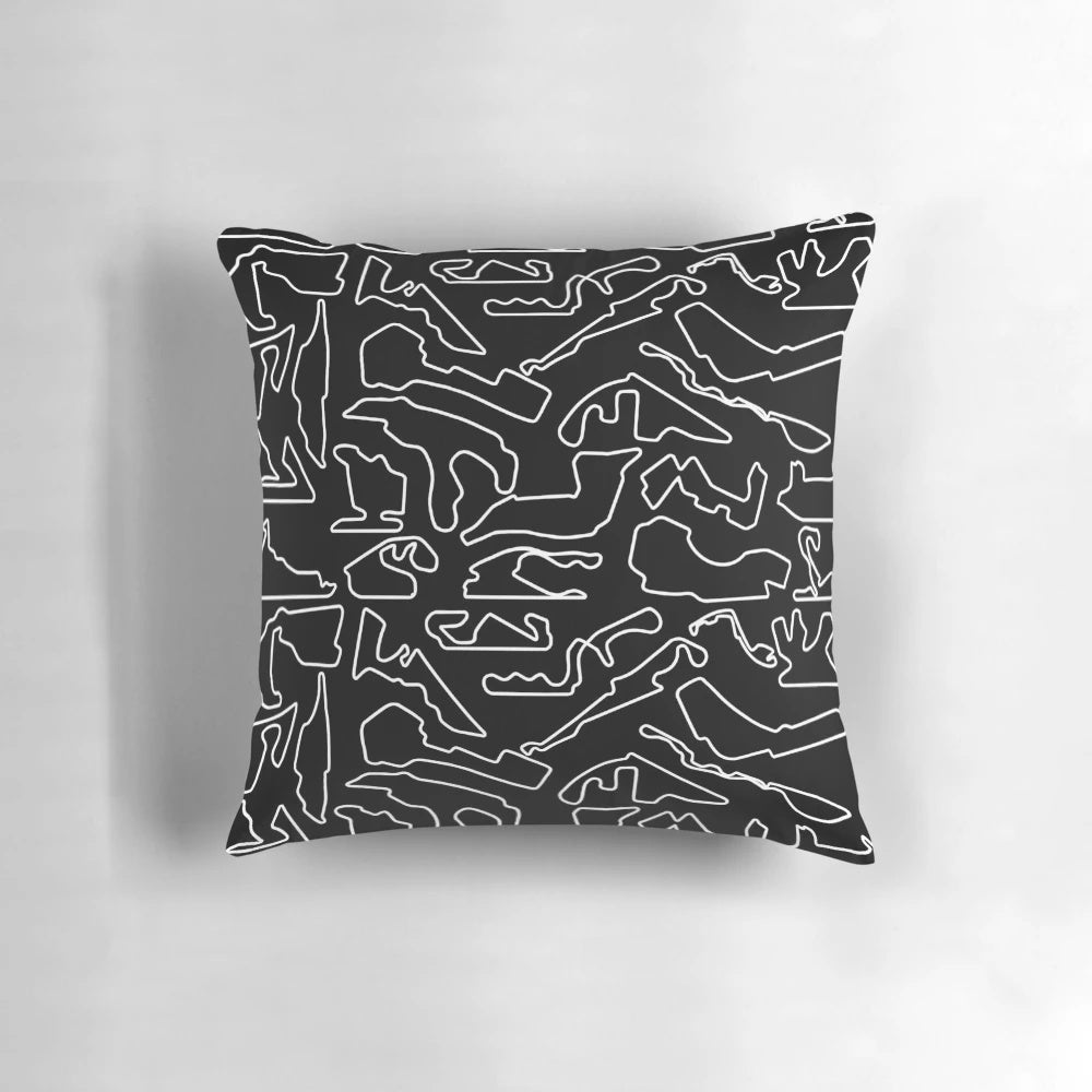 Decorative pillow featuring a design inspired by Formula 1 racing tracks