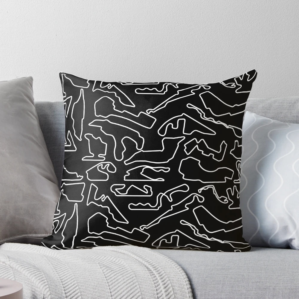 Decorative pillow featuring a design inspired by Formula 1 racing tracks