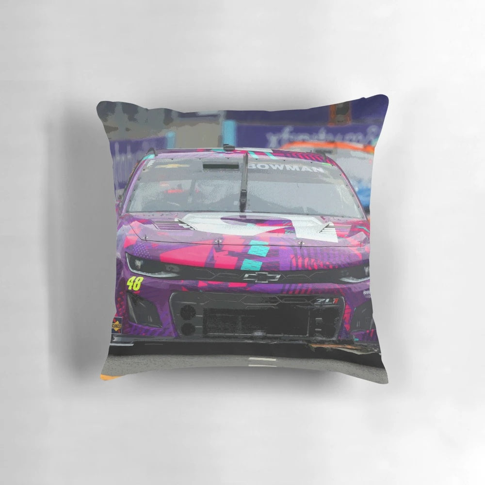 Artistic illustration of NASCAR driver Alex Bowman racing on the Chicago street course in 2024