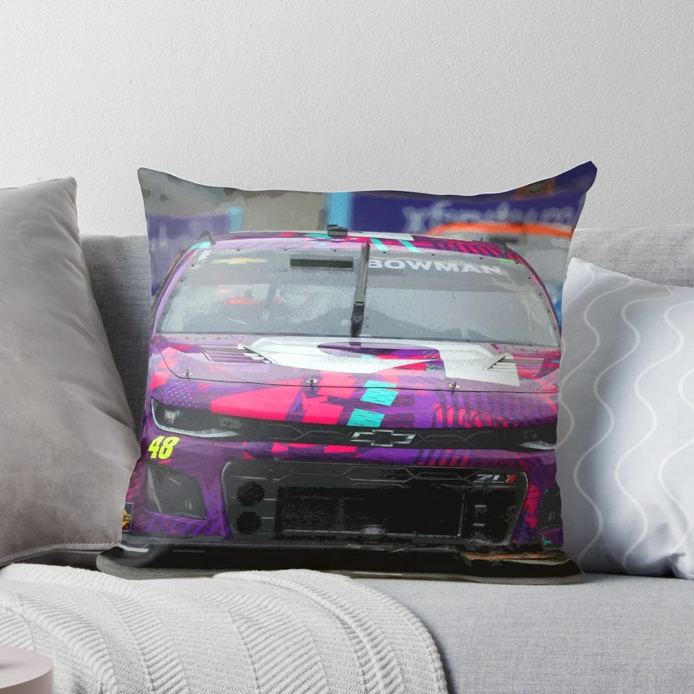 Artistic illustration of NASCAR driver Alex Bowman racing on the Chicago street course in 2024