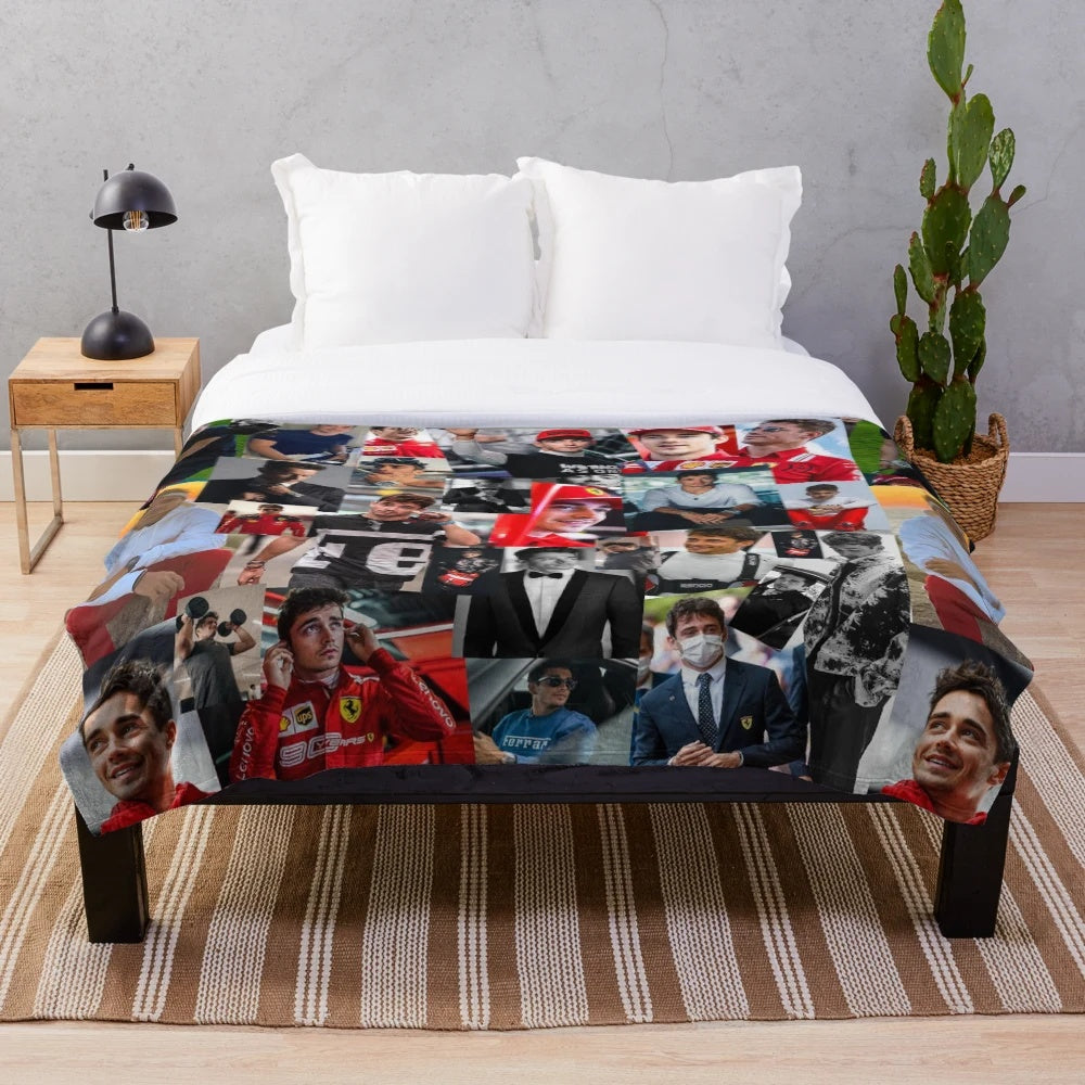 Charles Leclerc Monacan Motorsports Racing Driver Collage Plush Blanket