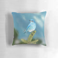 Exquisite mountain bluebird painting on a plush, high-quality pillow for bird enthusiasts and nature lovers.