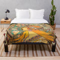 Mucha-inspired zodiac plush blanket with ornamental, symbolic design