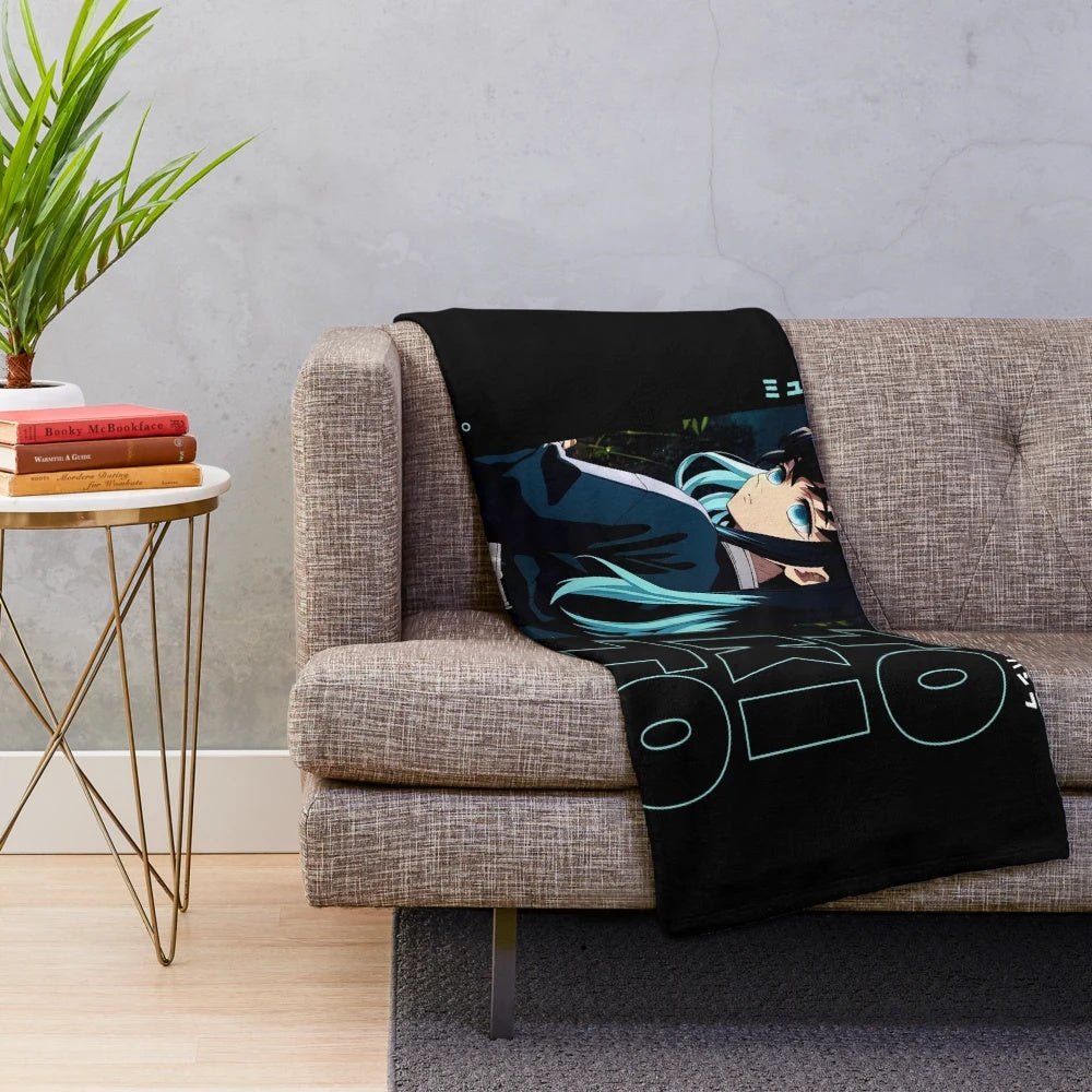 Muichiro Tokito inspired plush blanket with Demon Slayer anime design