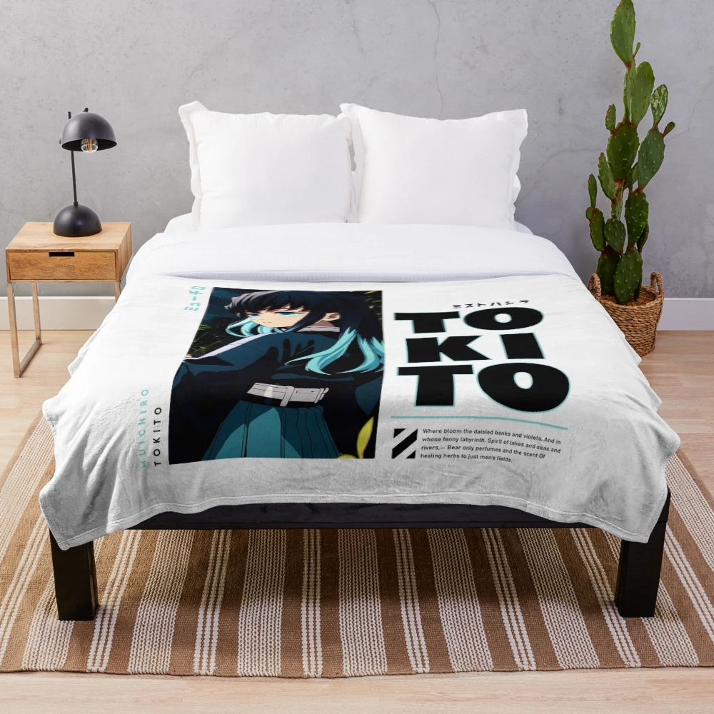 Muichiro Tokito inspired plush blanket with Kimetsu no Yaiba/Demon Slayer design