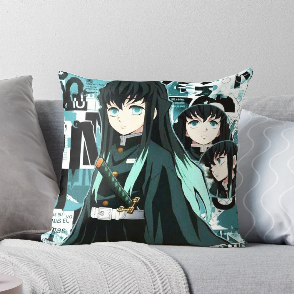 Muichiro Tokitou from Demon Slayer anime character printed on a soft, plush pillow