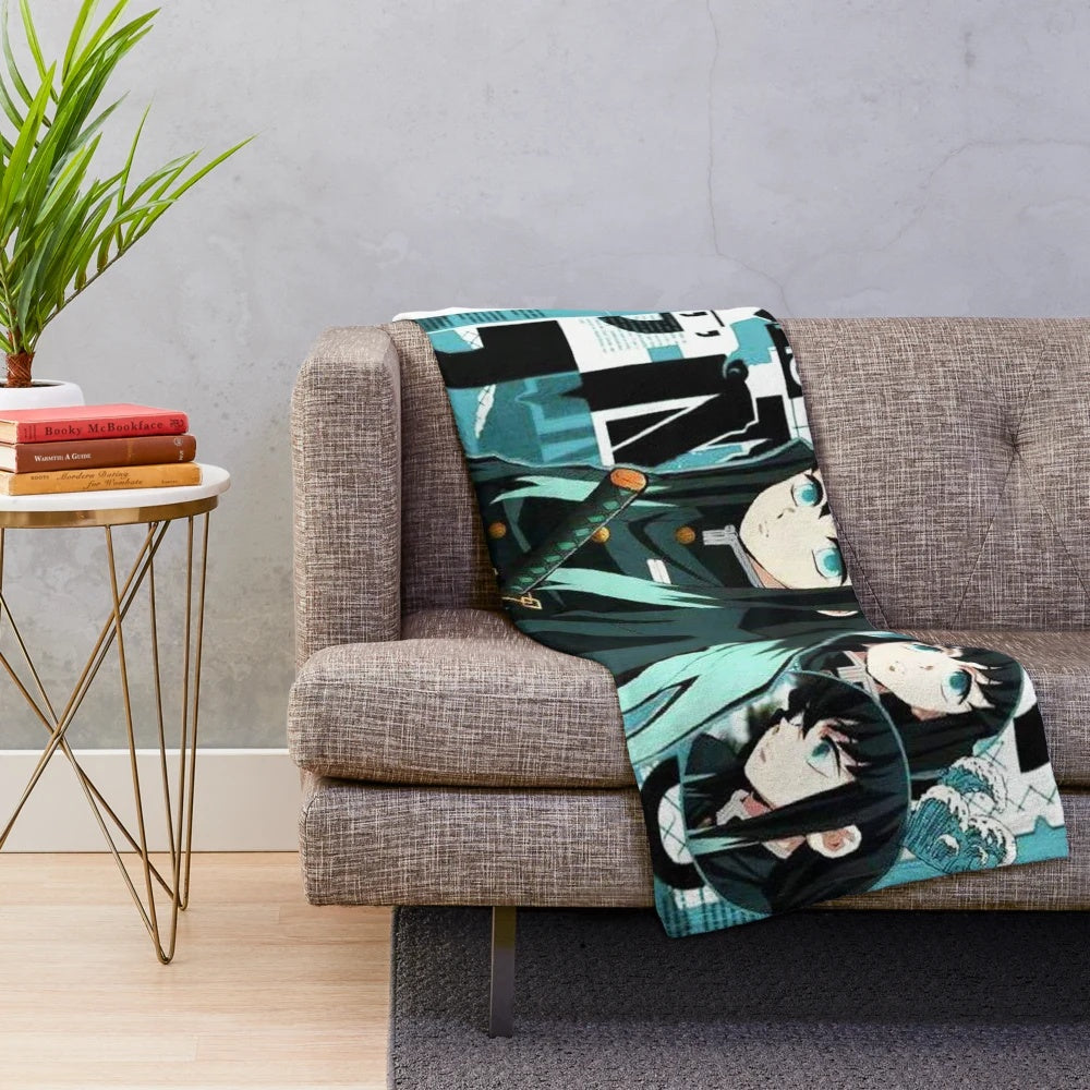 Muichiro Tokitou inspired plush blanket with Demon Slayer anime design