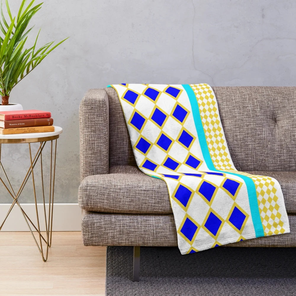 Multicolor abstract geometric plush blanket with animal watering hole pattern
