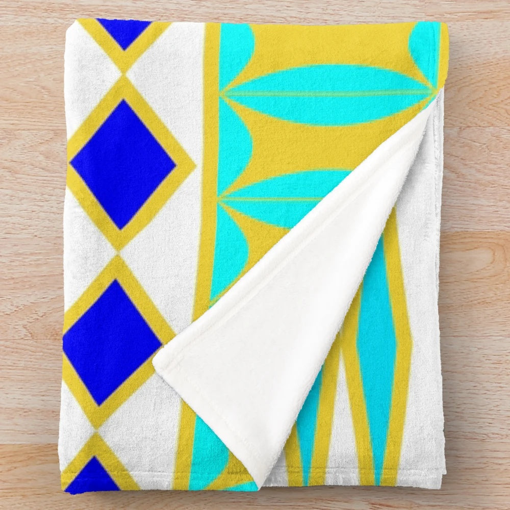 Multicolor abstract geometric plush blanket with animal watering hole pattern