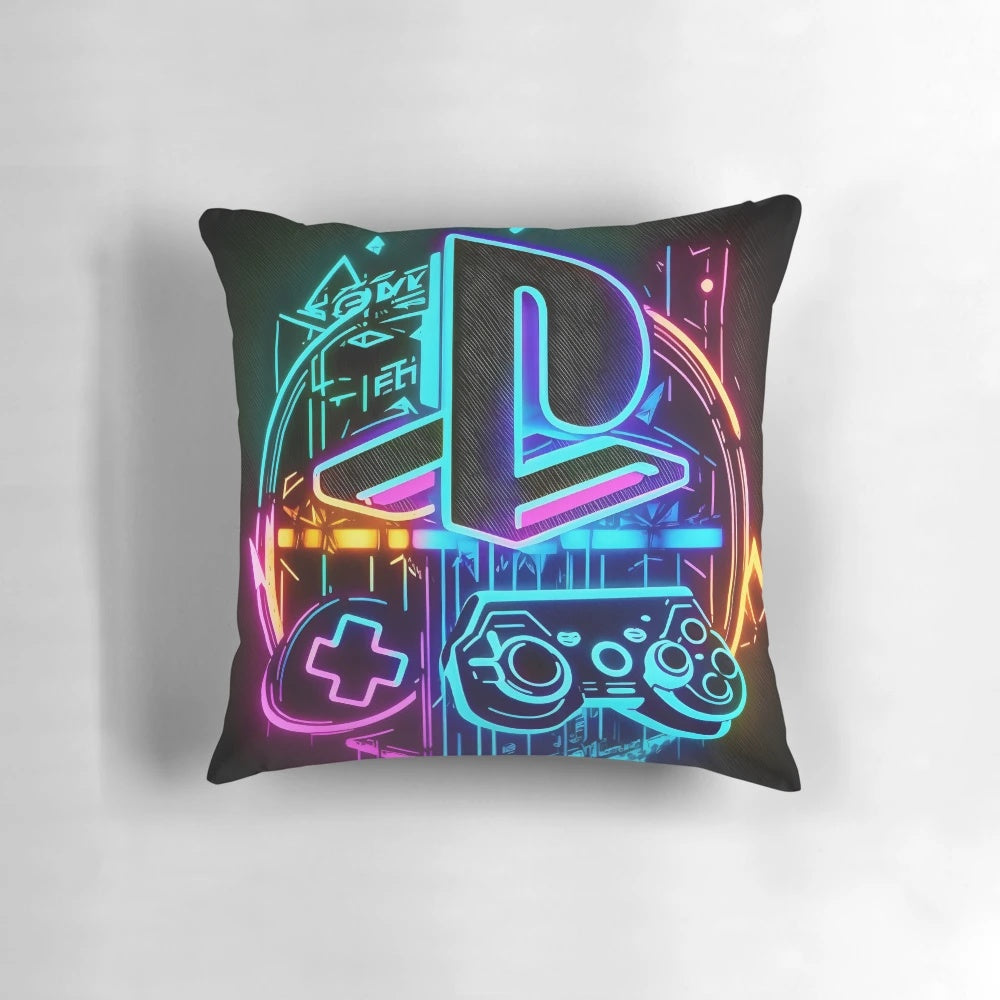 Multicolor Playstation Logo Neon Art Pillow for Gaming Decor