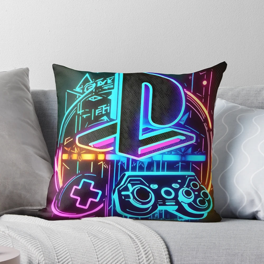 Multicolor Playstation Logo Neon Art Pillow for Gaming Decor